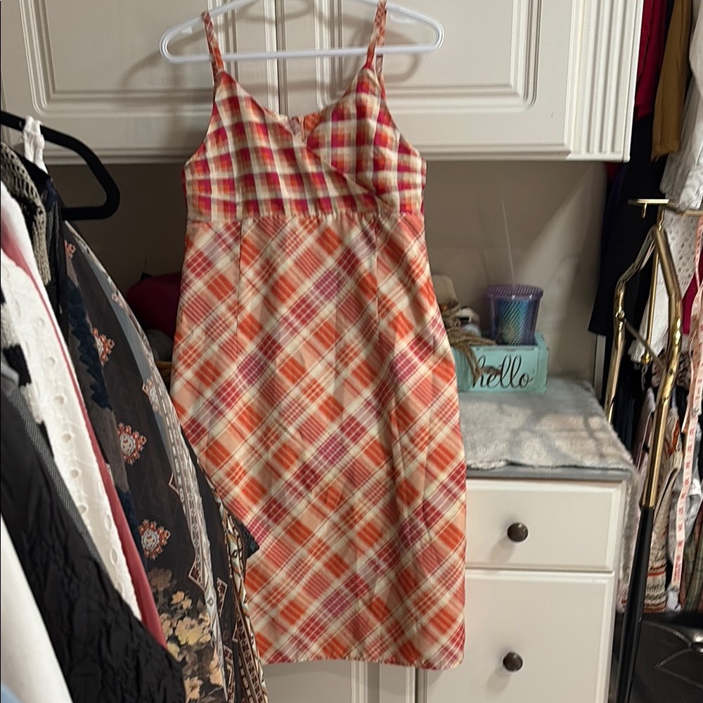 Orange and White Spaghetti Strap Sundress Midi